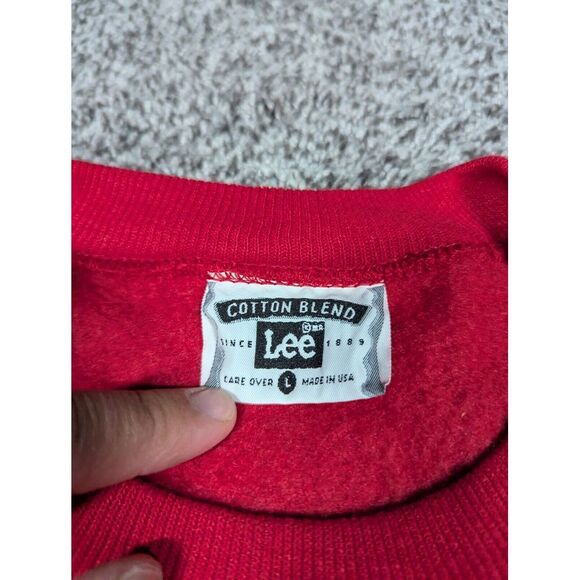 Vintage Christmas Sweater Large Red Lee Made in USA 1996 Behold a Savior is Born - Picture 6 of 11